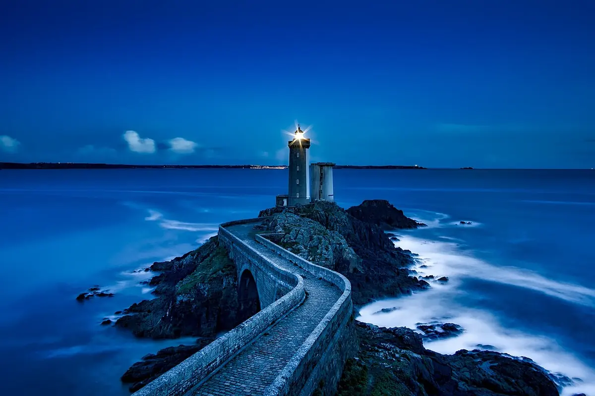A lighthouse on a rocky coast