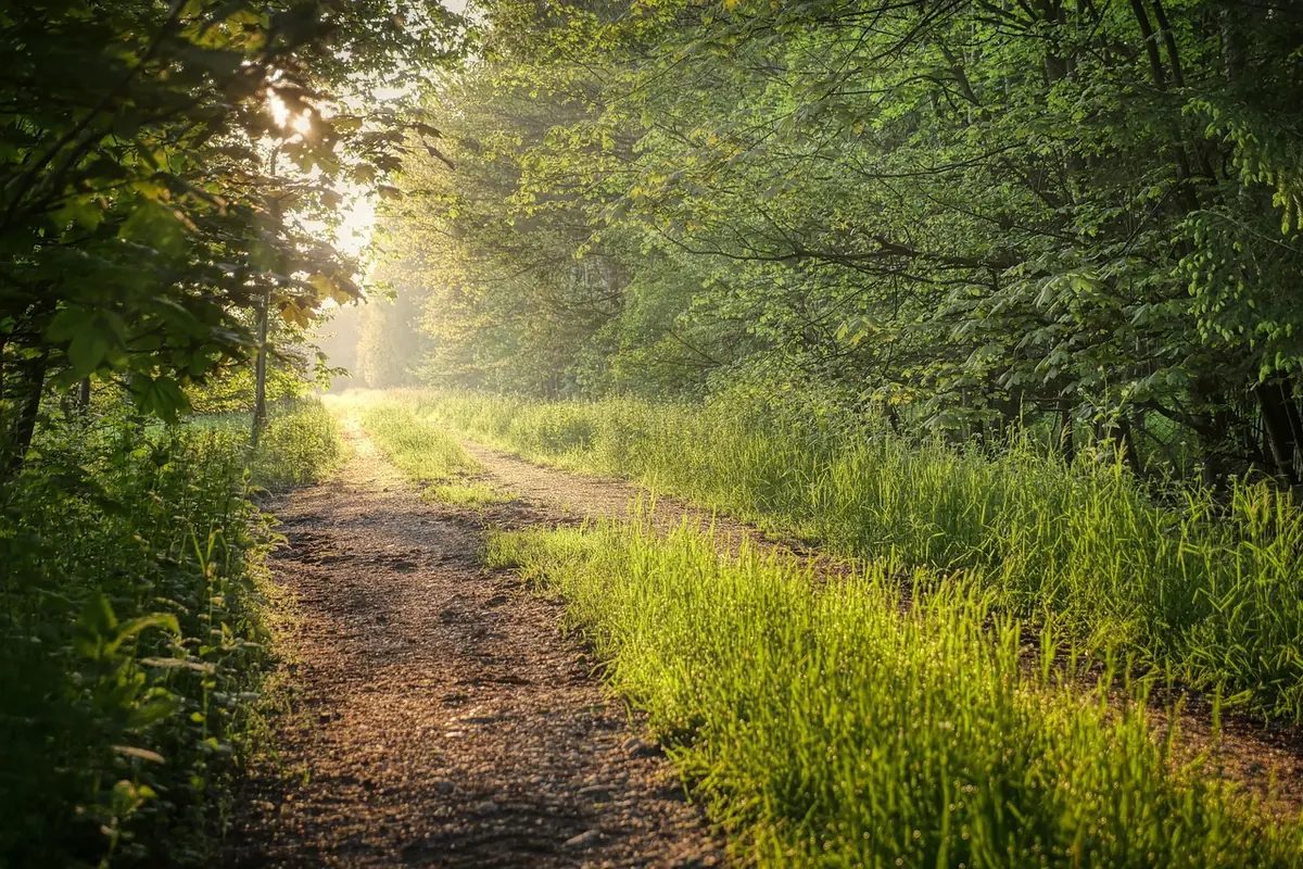 A sunlit path through the woods