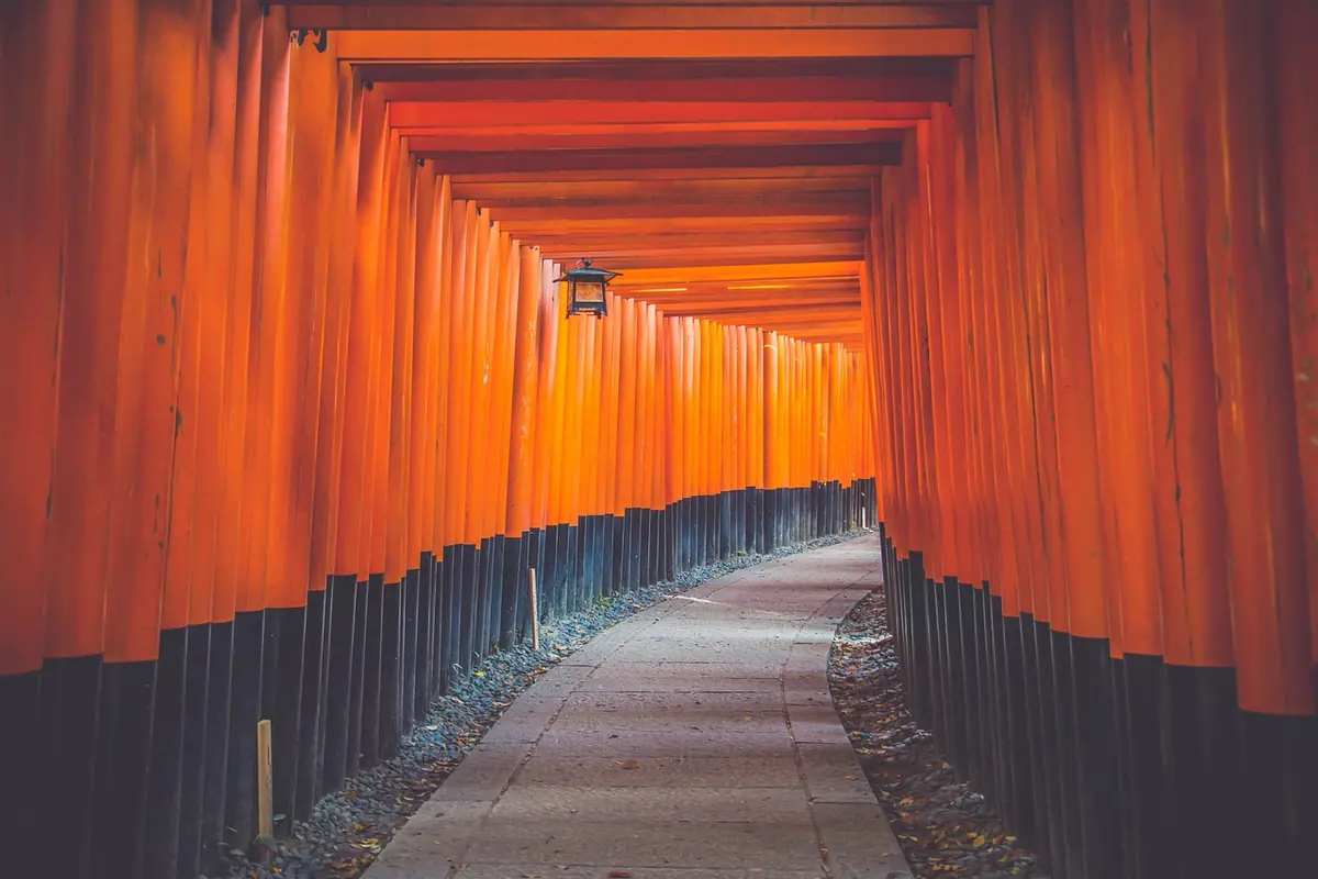 朱色の鳥居が続く参道